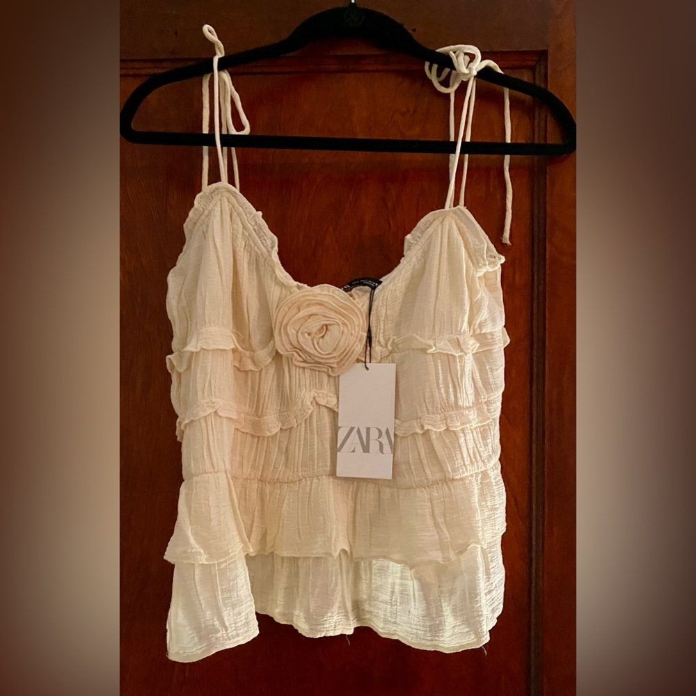 Zara Cream Rosette Tiered Tank